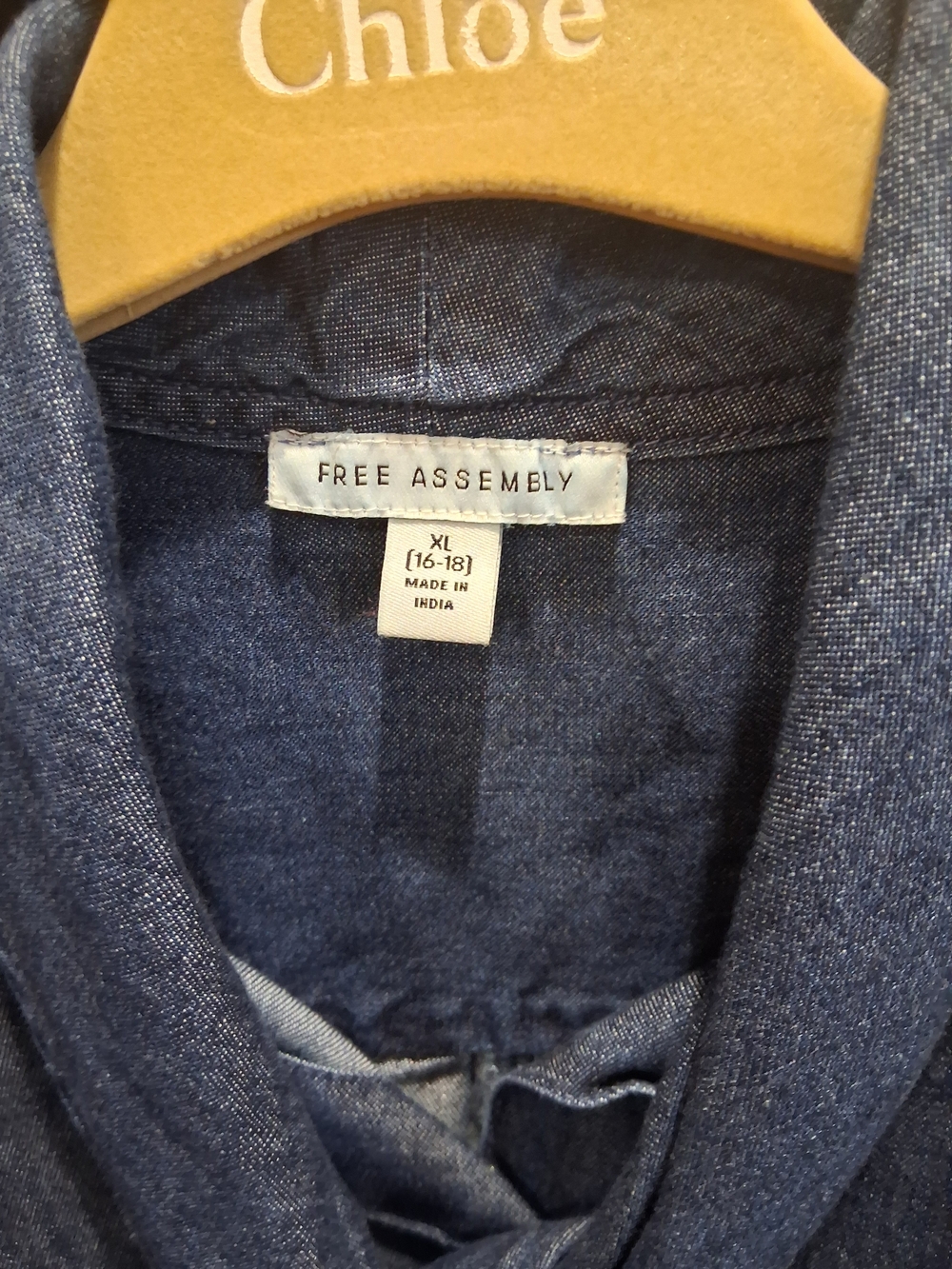 Women's Blue Denim Tie-Neck Casual Dress - Picture 8 of 8